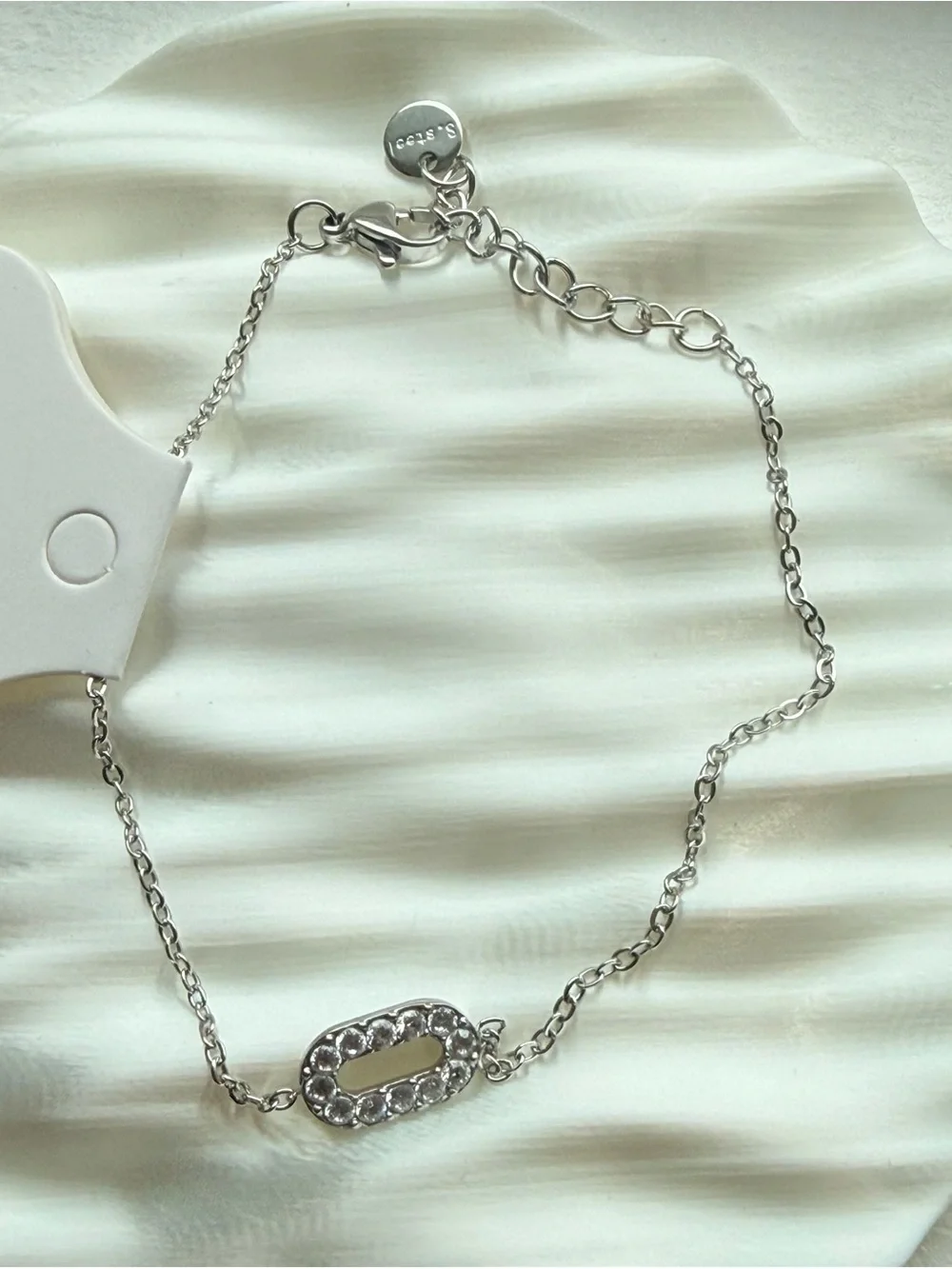 Stainless Steel Pavé Oval Link Bracelet - Sparkling White CZ